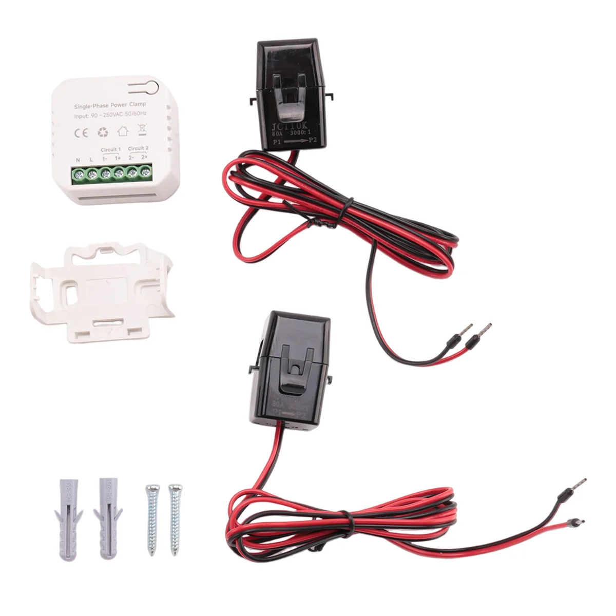 

Умный измеритель энергии Tuya с Wi-Fi, 80 а, с трансформатором тока, зажимом, кВтч, монитором мощности, статистикой электроэнергии, 90- 250 В (2CT)