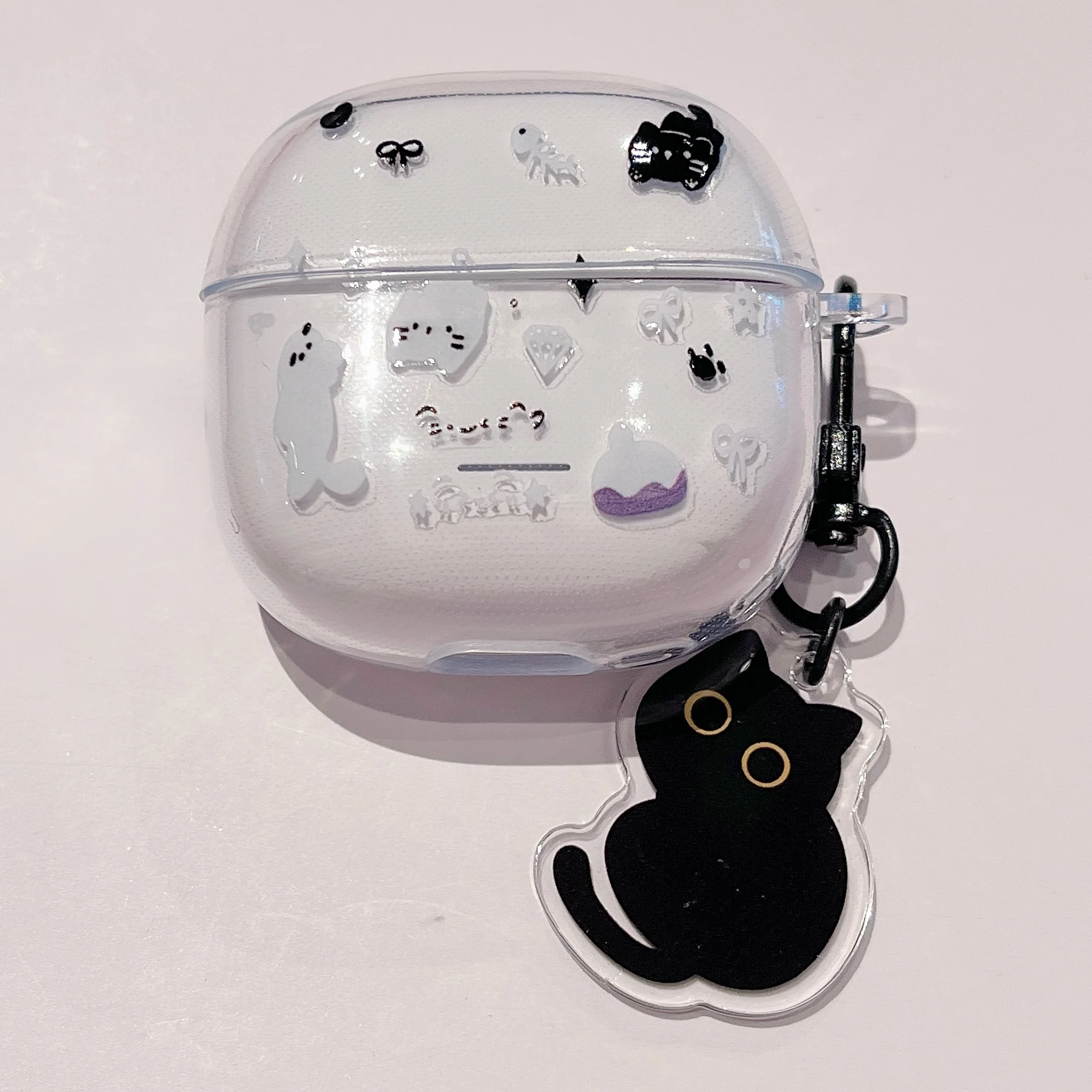 Adorable Clear TPU Earphone Case with Chain Keychain and Cartoon Flower Bear Design