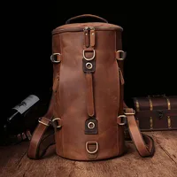 Luufan Unique Design Leather Backpack For Men Vintage Crazy Horse Leather Bucket Daypack Large Male Travel Bag Male Backpacks 1