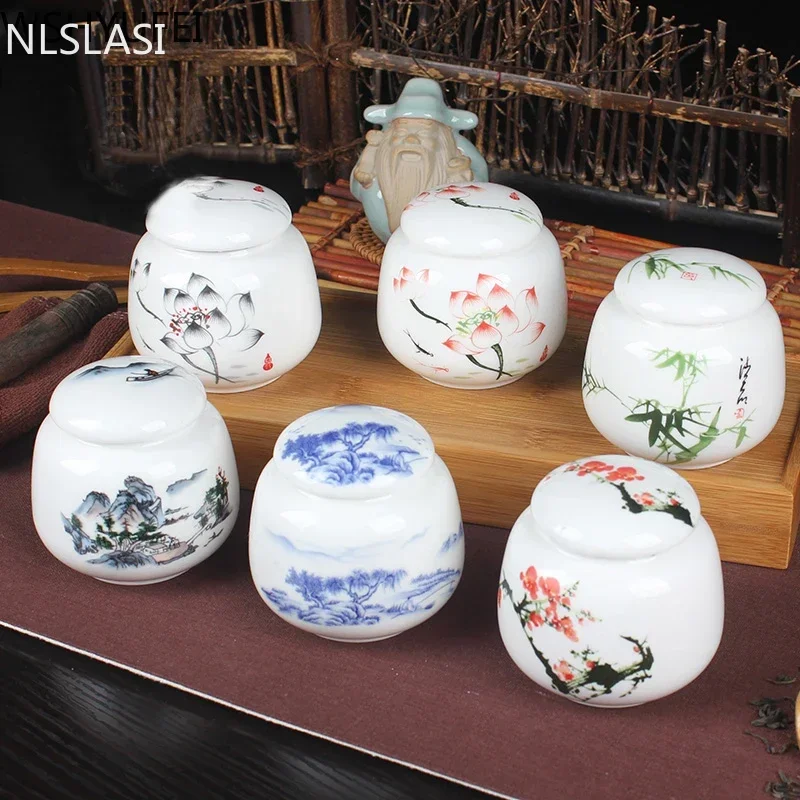 Tea Canister Tea Tin Box 1pcs White Porcelain Tea Storage Small Tea Jar Box Portable Sealed Canister Storage Tank Ceramic Caddy Container