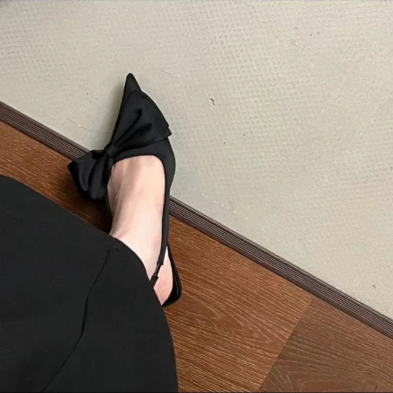 Women's Pumps Slip on Women Sandals Summer 2025 Pointed Toe Silver Party Shoes Fashion Womens High Heels Bowknot Zapatos Mujer 6