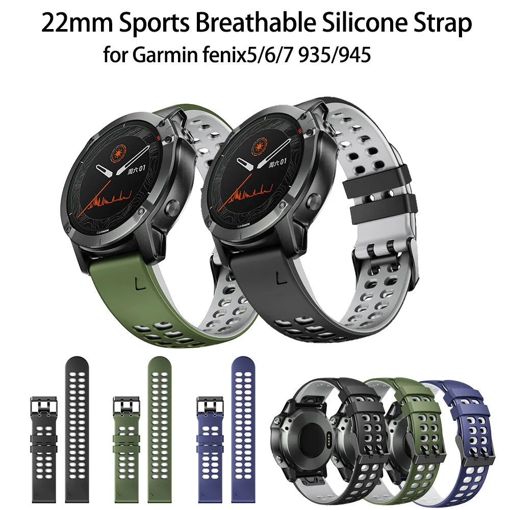 

22mmfor Garmin fenix 6 7 5 smart watch with instinct 935 945 two-color silicone replacement wristband