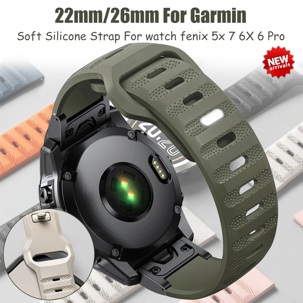 

26 22mm Silicone Strap For Garmin Quick Release Fenix 5 5X 6 6X Pro 7 7X Forerunner 945 935 Quick fit Smartwatch Band Bracelet