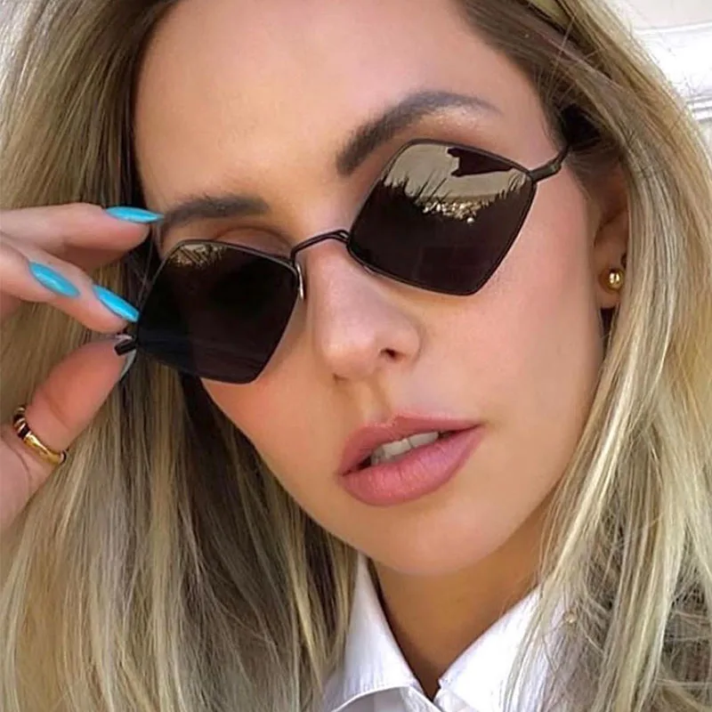 2 Stück Punk Sonnenbrillen Für Frauen – Randlose Modebrille In Gold & Blau-Rosa, Perfekt Für Partys