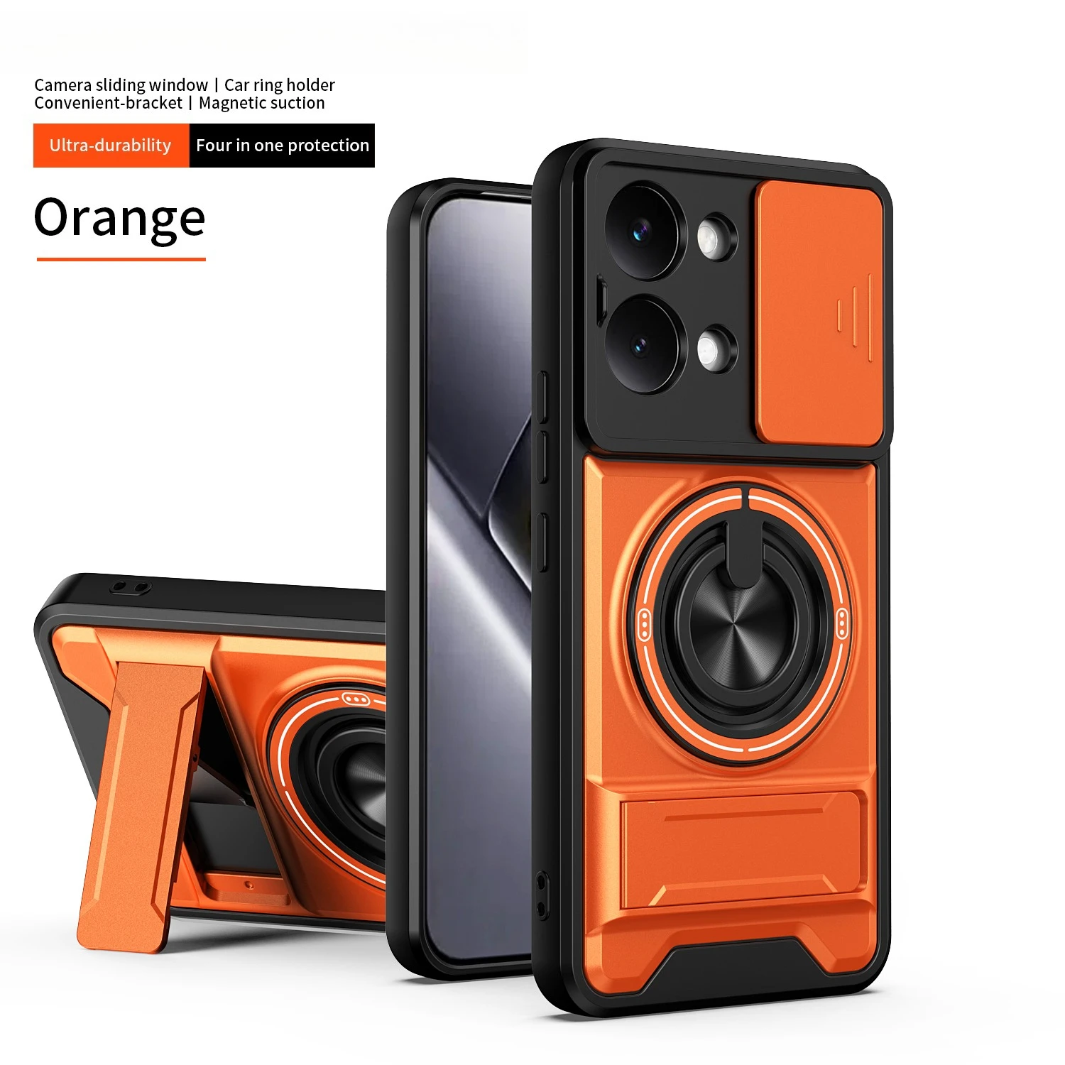 Armored Rotating Ring Holder Magnetic Phone Case - Hard TPU+PC Plastic Shell