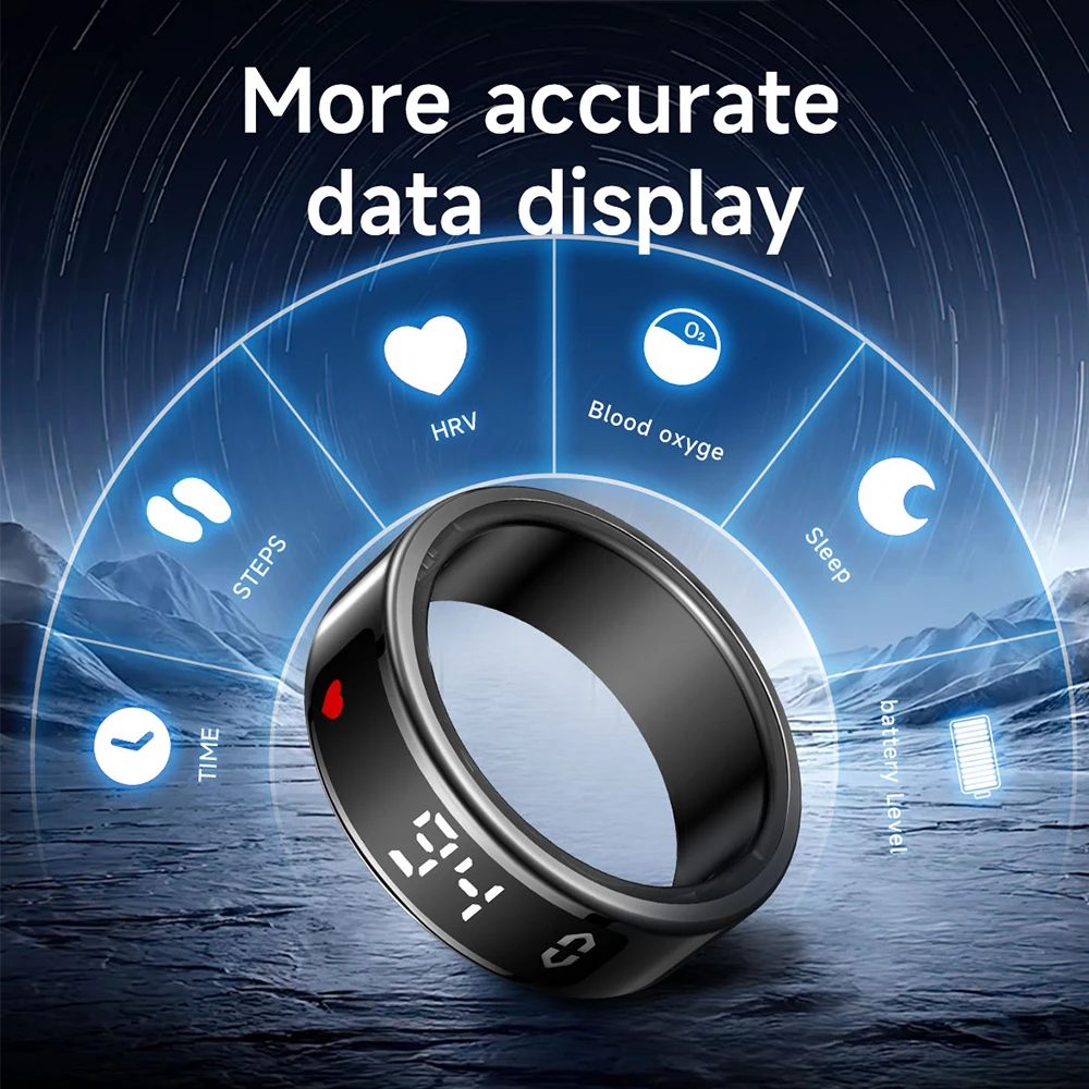 SY01 Men Women Smart Ring Smart Display Stainless Steel IP68 5ATM Waterproof Heart Rate Blood Oxygen Monitor Fashion Finger Ring 3