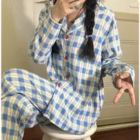Autumn and Winter Women Nightwear Plaid Rose Striped Long Sleeve Trousers Pajamas Loungewear Plus Size Two-Piece Set Sleepwear - Image 5
