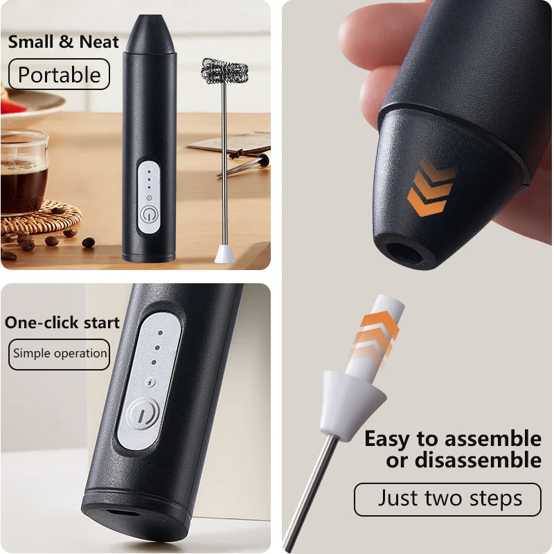 MINl Mik Frother USB Rechargeable 3 Speeds Foam Maker Coffee Whisk Mixer Electric Handle Blender Egg Beater Hot Cooking Tools 3