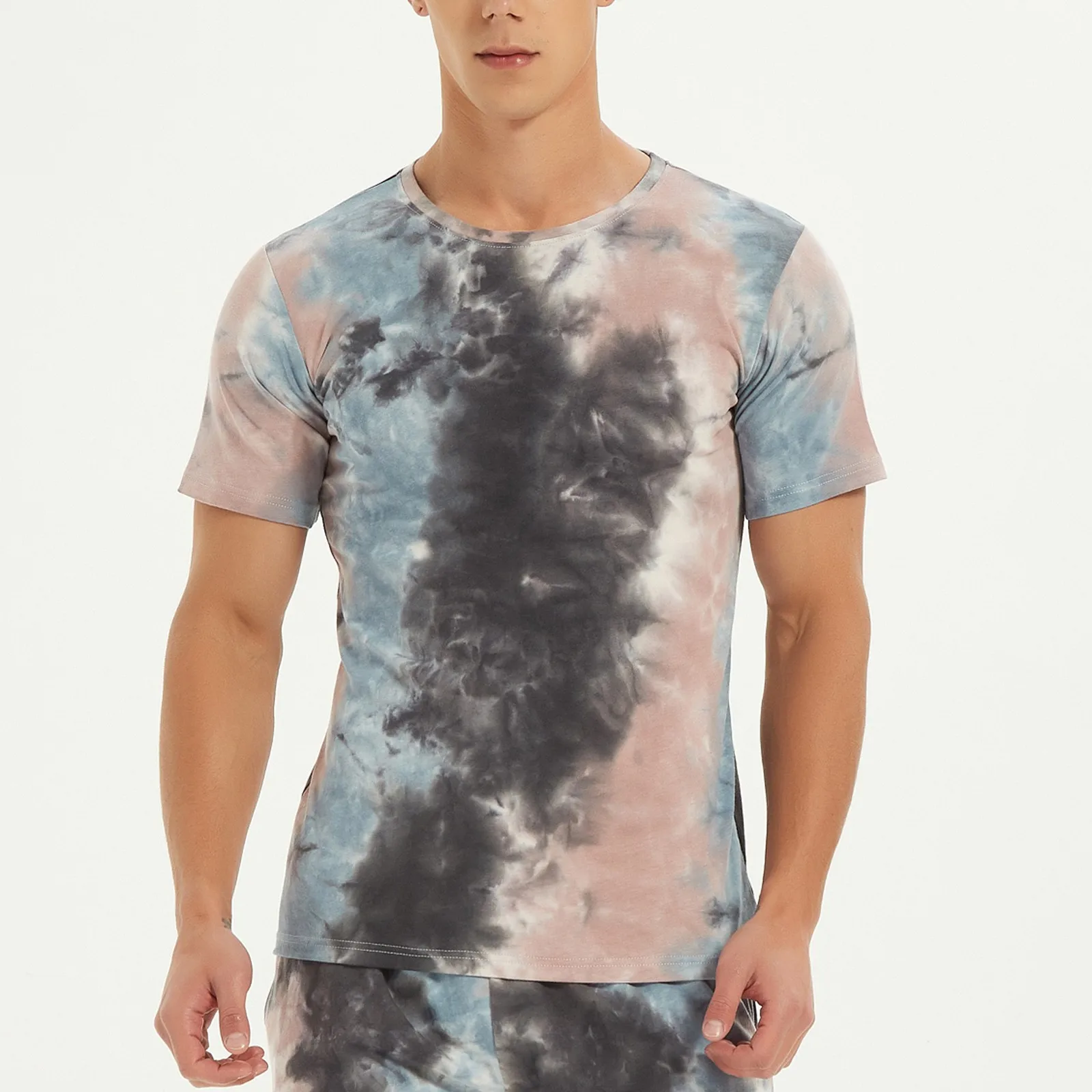 

Мужская футболка с разноцветным принтом, повседневная короткая винтажная Однотонная рубашка с круглым вырезом, для отдыха, весна-лето