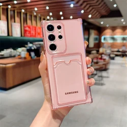 Sleek Card Holder Wallet with Clear Phone Case Cover - S24 (Pink)