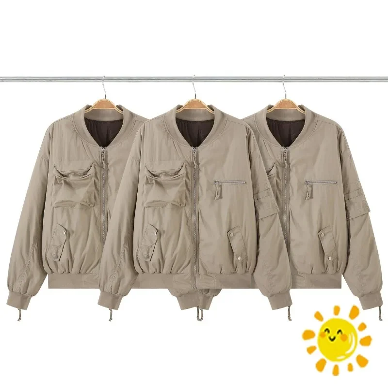 

Fasion Apricot GRAILZ Flight Jacket Parkas Men Women Zipper Multiple Pockets Down Coat Hip Hop