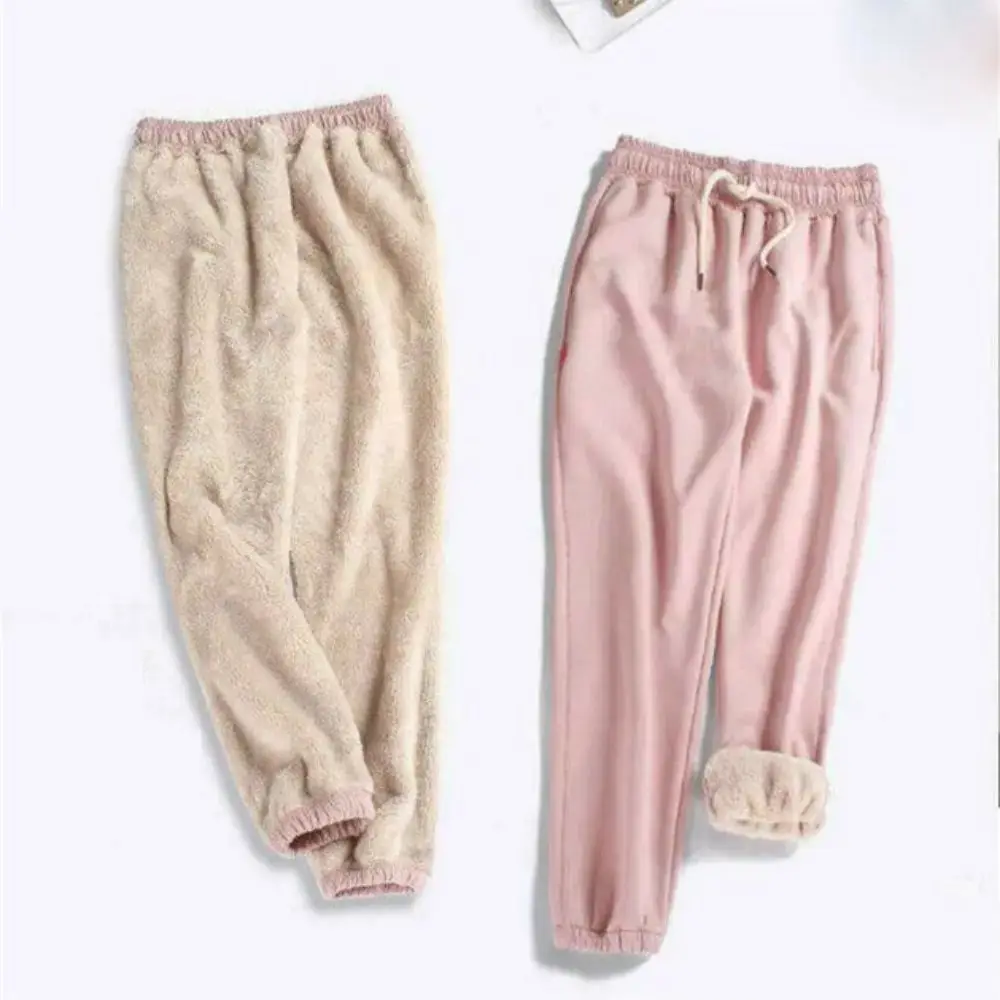 High Waist Fleece Lined Joggers Fleece Lined Adjustable Drawstring Harem Pants Stretchy Solid Color Plush Pants Sports