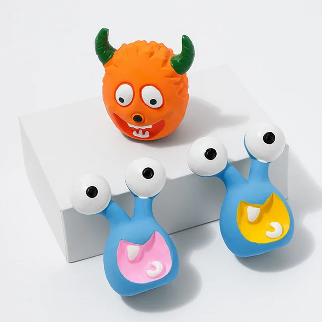 Pet Latex Toy Cartoon Alien Monster - Dog Chew Toy, Bite-Resistant, Squeaky, for Puppies Small Dogs, Teething Cleaning, 2