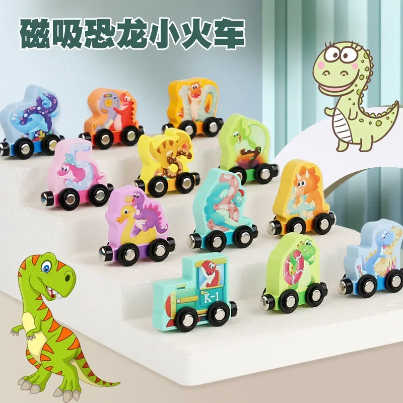 Ovly Toddler Wooden Toys Alphabet Number Dinosaur Magnetic Puzzle Trailer Train Early Learning Montessori Birthday Gift for Kids