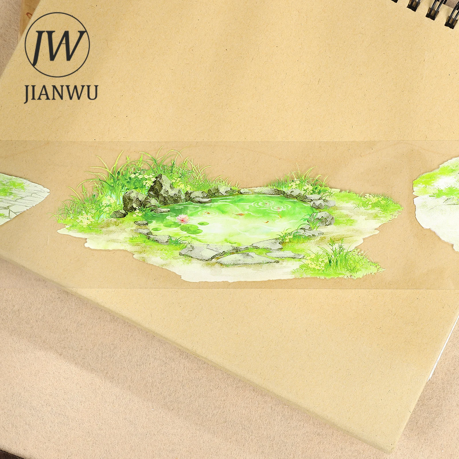 JIANWU 60mm*5m 빈티지 봄 식물 연못 풍경 재료 콜라주 스크랩북 PET 테이프 창의적인 DIY 저널 문구