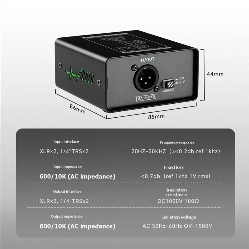 【필수품】기타 키보드 믹서용 전문가용 스테이지 오디오 아이솔레이터 다이렉트 인젝션 오디오 박스 3단계 게인 조정