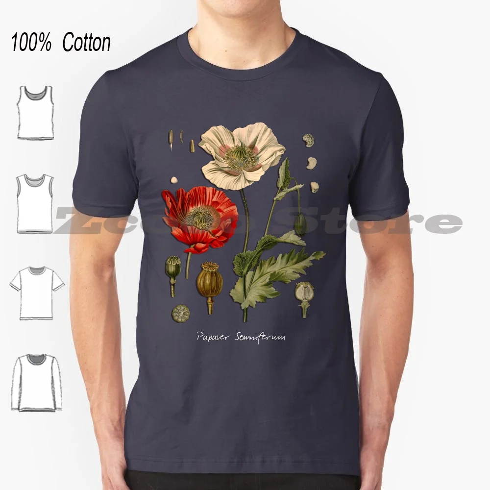Somniferum # Flower # Poppy 100% Cotone Uomo E Donna T-Shirt Moda Morbida Somniferum Papavero Papavero Fiori Flora