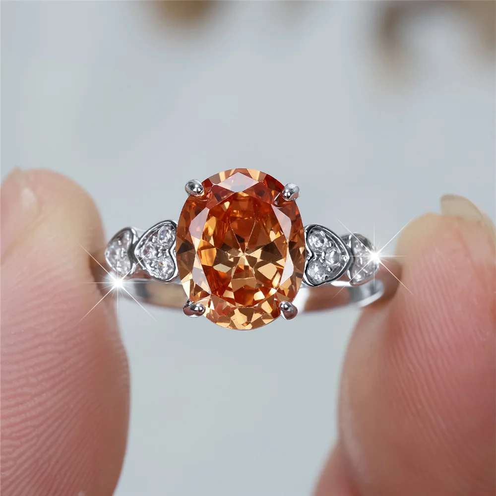 Crystal Female Zircon Stone Oval Engagement Rings For Women Rose Gold Color Wedding Bands Jewelry Party Gifts