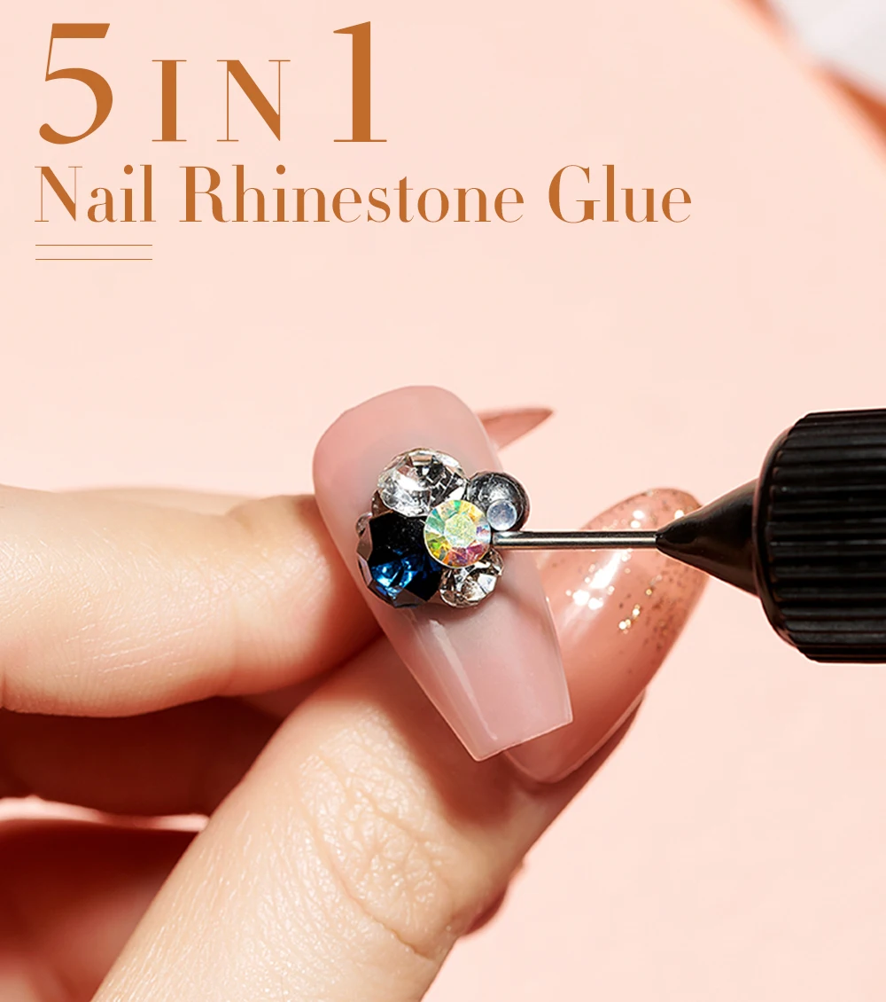 Description Picture 2 of itemPUENTE 5 In 1 Nail Rhinestone Gel Glue For Stick The Drill Tranparent 10g Soak Off UV Nail Art Gel Polish Strong Adhesive Glue