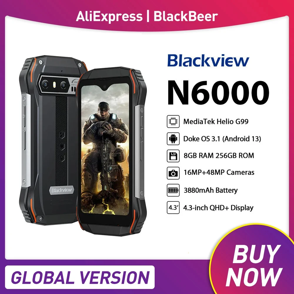Blackview N6000 MINI Rugged Phone Octa Core 16GB 256GB Smartphone Android 13 3880mAh 48MP 4.3 Inch Display Small Cellphone NFC