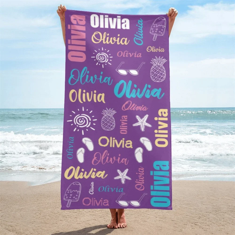 Multi Color Font Design Beach Towel Personalized Name Bath Towel Custom Pool Towel Beach Towel With Name Outside Birthday