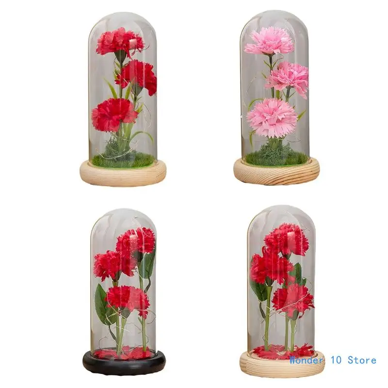 

Artificial Led Luminous Carnation Soap Flower with Dome Glass Cover for Valentine's Day Mother's Day Wedding Decoration