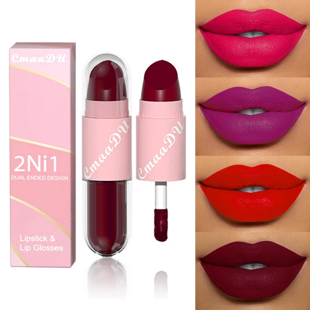 18Color 2 in 1 Sexy Red Brown Matte Liquid Lipstick Double Head Purple Lip Gloss Moisturizer Lasting Waterproof Lip Glaze Makeup