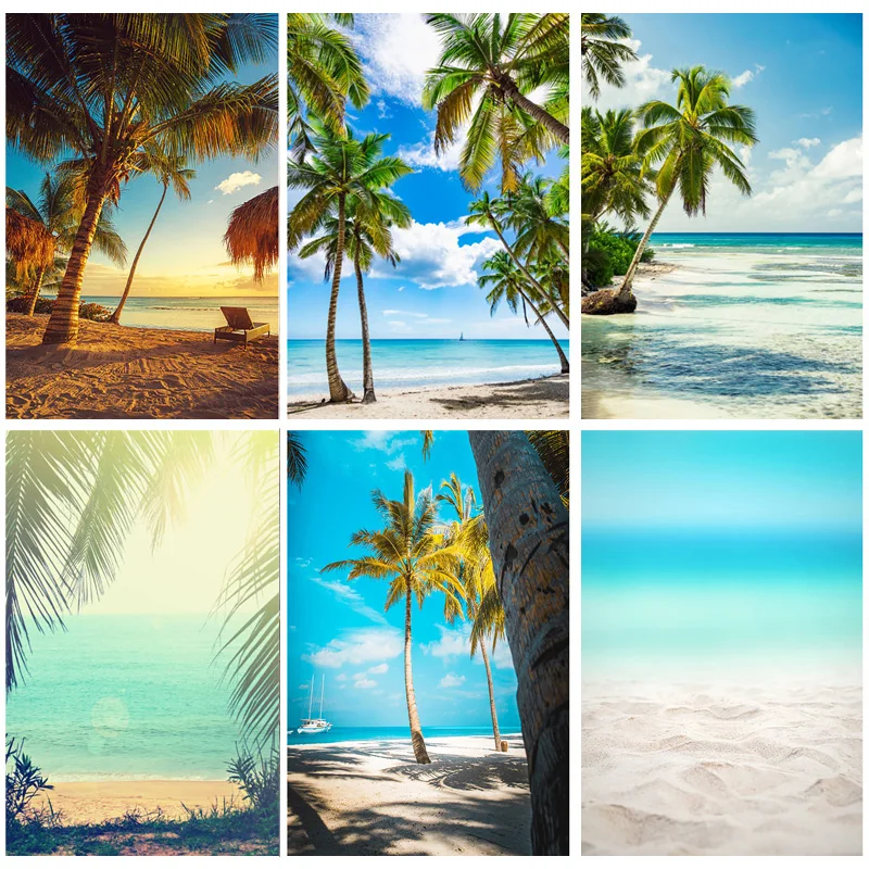 

Summer Tropical Sea Beach Palms Tree Photography Background Natural Scenic Photo Backdrops Photocall Photo Studio 22324 HT-01
