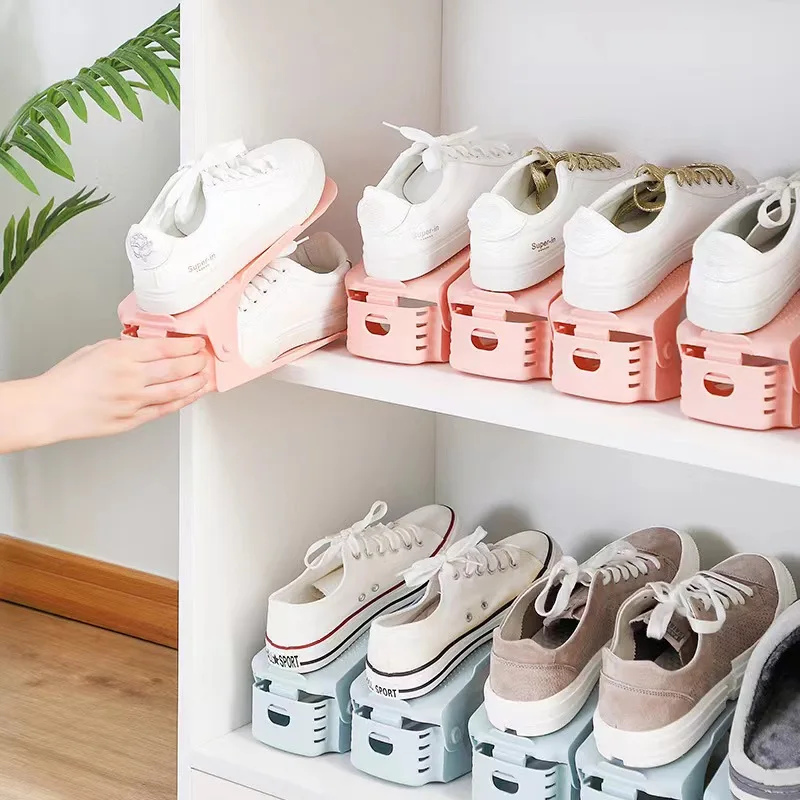 

10Pcs Double Shelf Space Savers White Shoe Rack Cabinets Shoe Storage Organizer Plastic Adjustable Shoes Warderobe Bedroom
