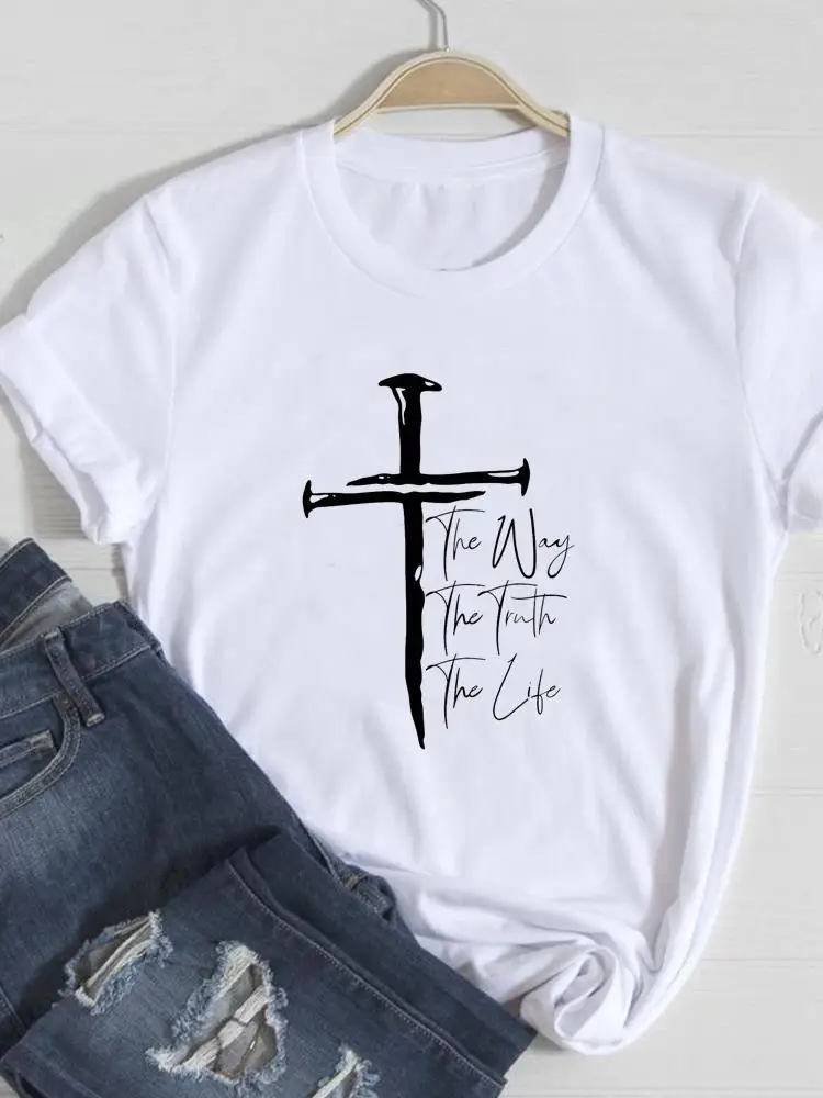 

Faith Letter Trend 90s Sweet Clothing Printed Casual T Fashion Short Sleeve Tee O-neck Women Graphic T-shirts Female Clothes