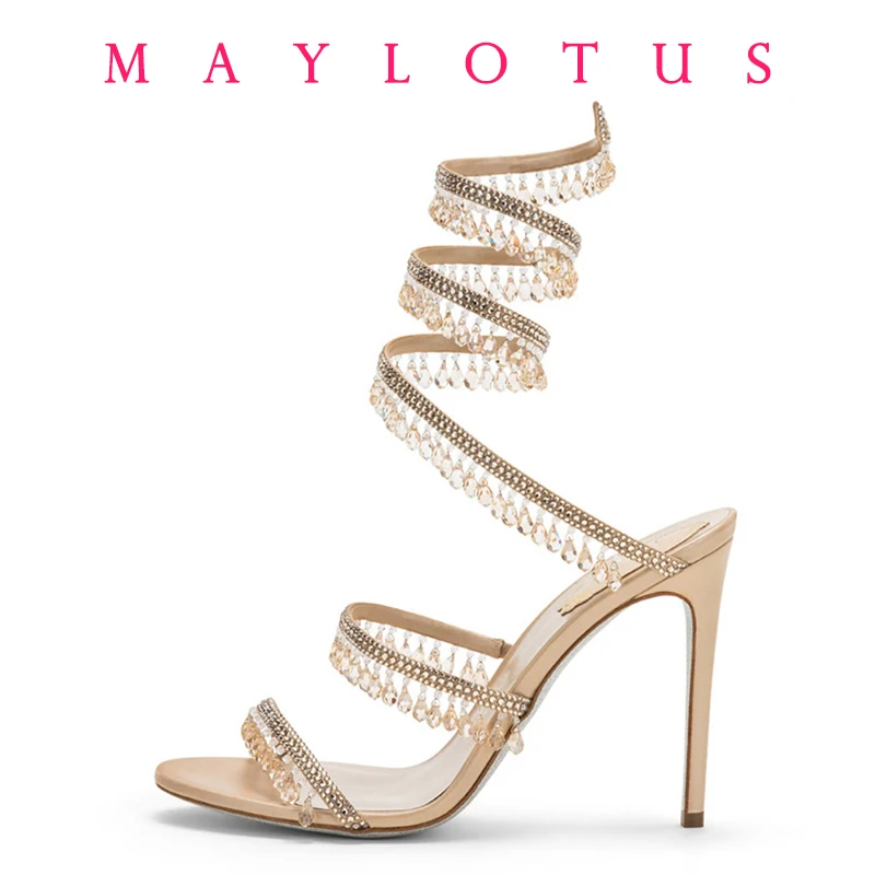 Women Sandals Crystal Wrap Summer Wedding Shoes High Heel Party Shoes Ankle Strappy Designer Stiletto Heel
