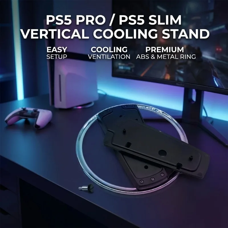PS5 PS5 슬림 프로 콘솔용 합금 수직 스탠드, 수직 냉각 베이스 홀더, 공기 순환 개선, 과열 방지, 안정적인 기능 제공