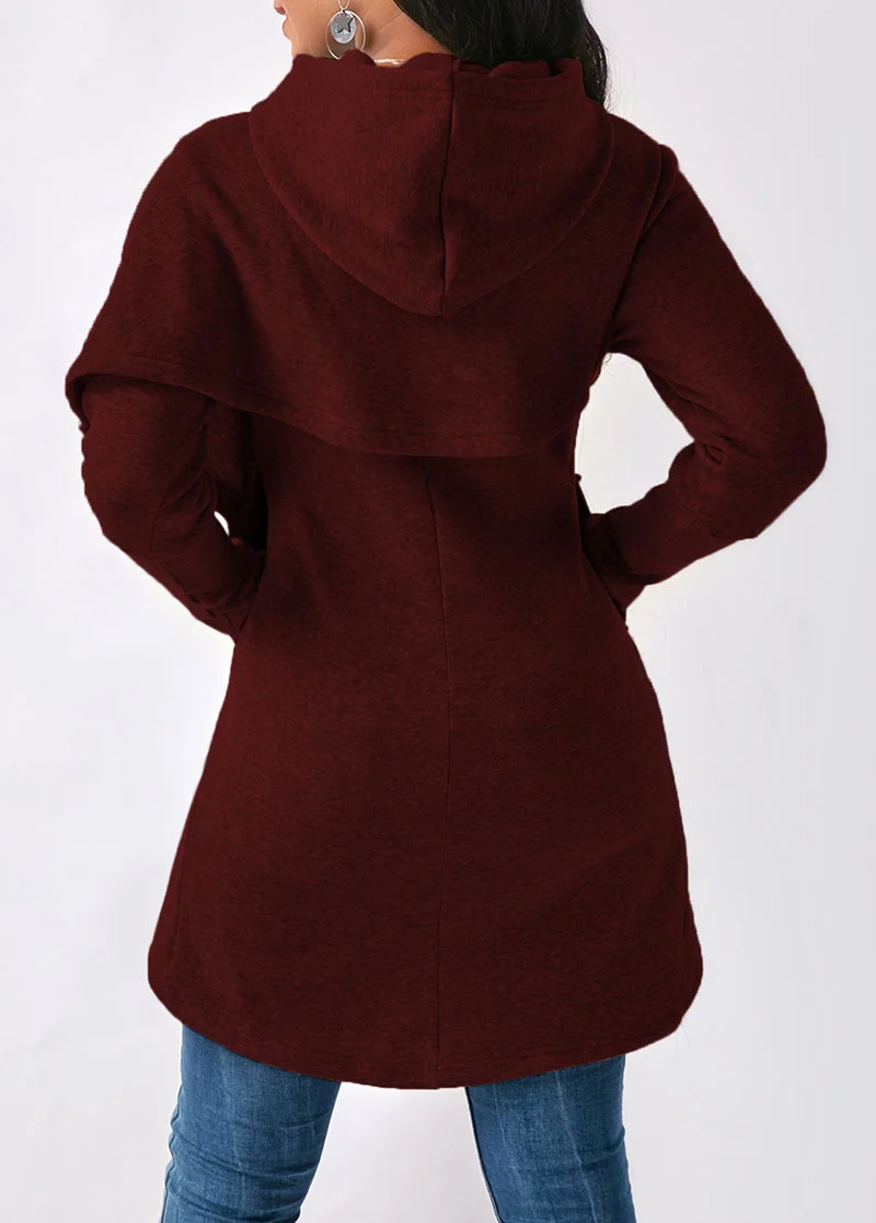 Autumn Winter Warm Two Pocket Splicing Hooded Sweatshirt Female Daily Casual Loose Hoodie Women's Long Sleeve Irregular Hem Tops