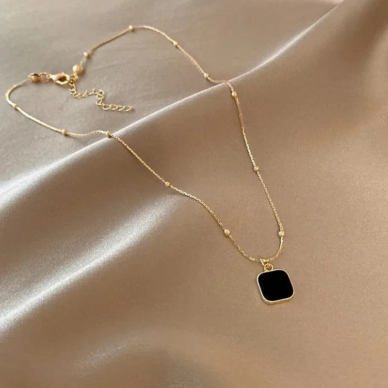 Stainless Steel Necklaces Black Exquisite Minimalist Square Pendant Choker Chains Fashion Necklace for Women Jewelry Party Gifts