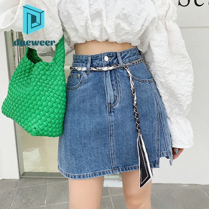 

DUEWEER Summer Mini Denim Skirts For Women Clothing 2022 Vintage High Waist A Line Short Skirt Harajuku Korean Japanese Fashion