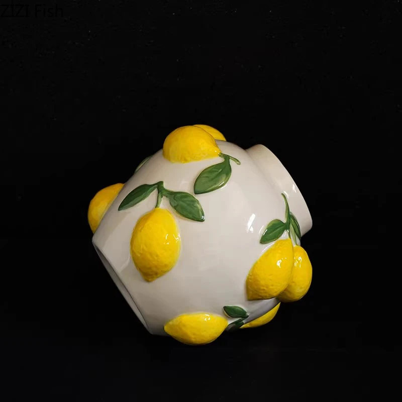 Creative Lemon Relief Ceramic Vase Flower Pots Table Decoration Ornaments Flower Arrangement Floral Vases Room Aesthetic Decor 4