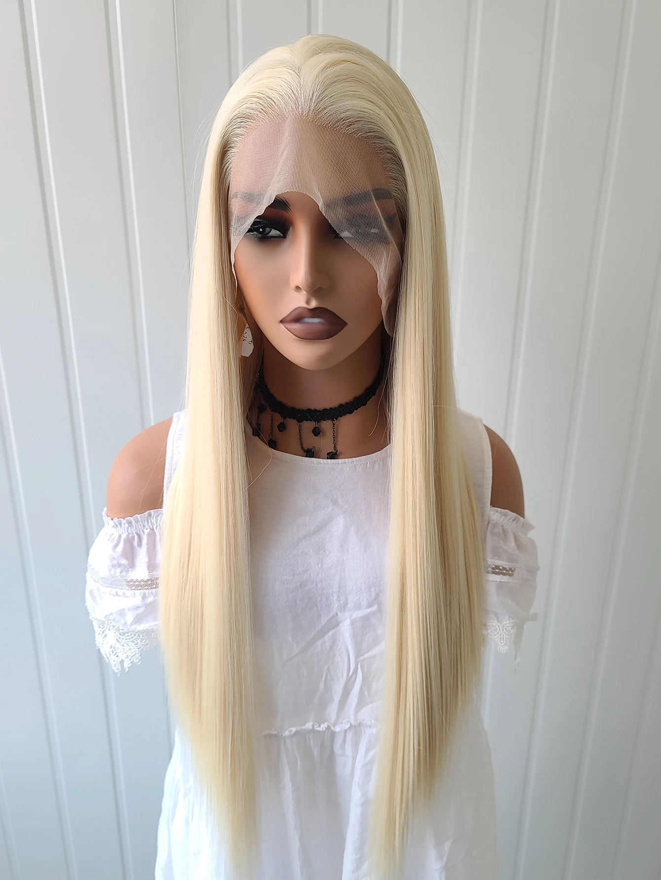 Long Straight Lace Front Human Hair Blend Heat Ok Synthetic Wigs Women Soft Natural Daily use
