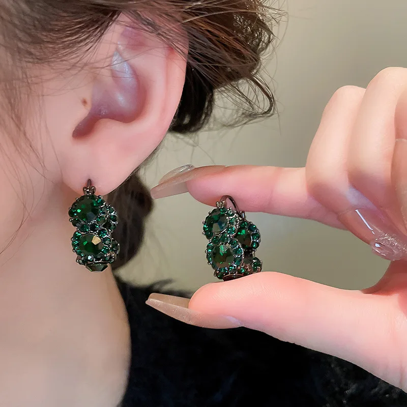 Luxury Green Zircon Crystal Earrings For Ladies Vintage Style