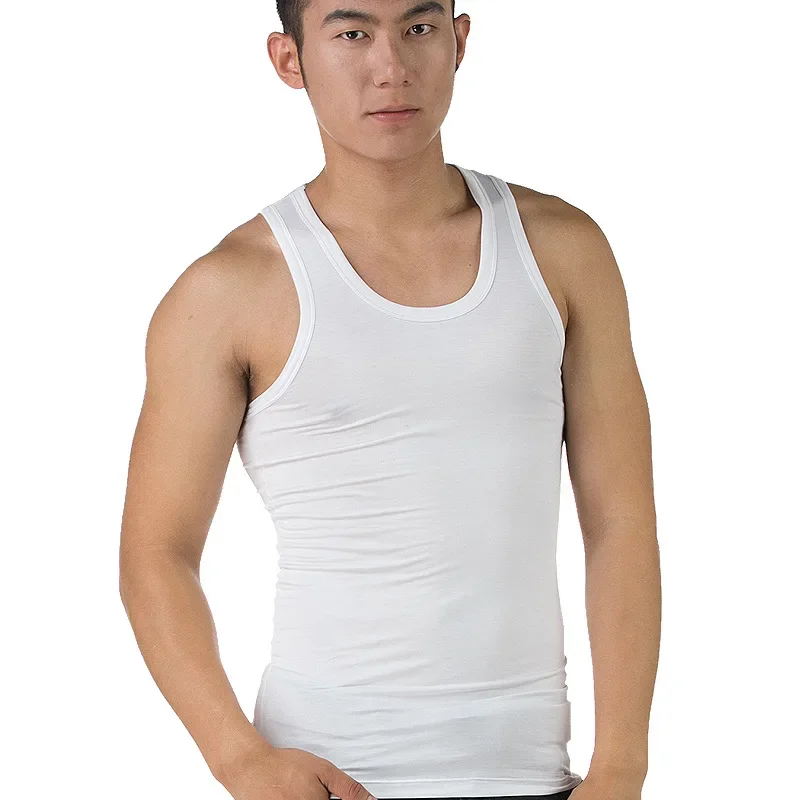 Men's Summer Modal Cotton Tank Top Youth Slim Fit Elastic Sport Overjump round Neck Solid Color Underwear Base Layer Vest