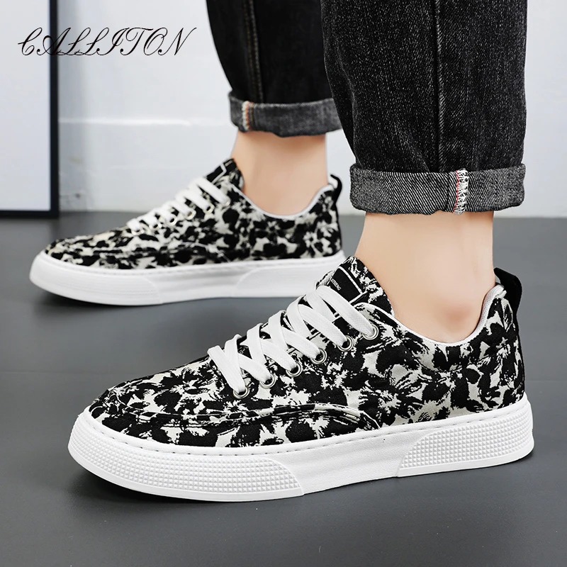 

CALLITON Leisure Shoes For Men Sneaker Fashion Breathable Lace-up Floral Athletic Low Help Mesh Soft-Soled Flat Canvas Shoes New