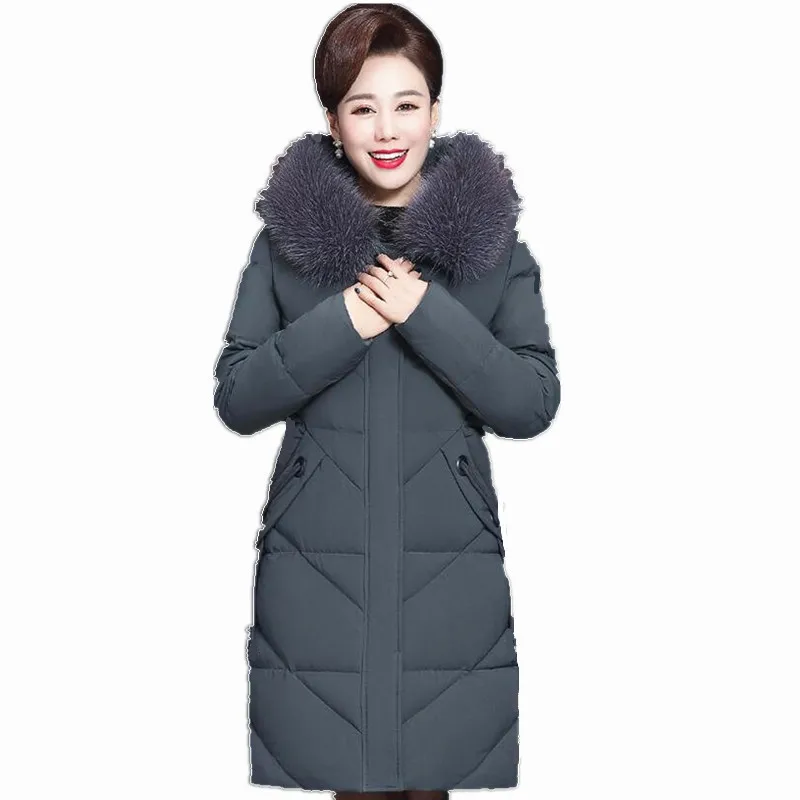 

XL-6XL Down Cotton Clothes Jacket Mid-Length Women Big Fur Collar Solid Color Coat Abrigos Mujer Invierno Sobretudo Feminino