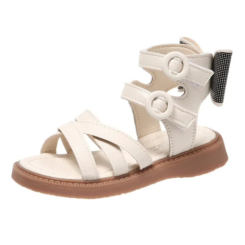 Children Gladiator Sandals Summer Girls Princess Dress Sandals Fashion Bowtie Causal Kids Open-toe Roman Cut-outs Sandals Soft