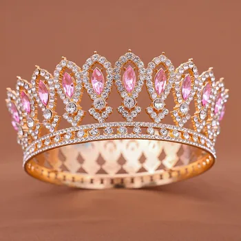Corona da sposa transfrontaliera in stile europeo, copricapo barocco a cerchio intero, decorazione lussuosa in cristallo, impodesta impieghiabile con cristalli pesanti, stile imperiale rotondo