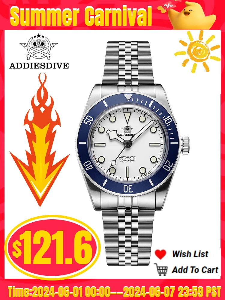 ADDIESDIVE NEW Watches For Men 316 Stainless Steel Sapphire Glass BGW9 Super Luminous 200M Waterproof Automatic Mechanical Watch