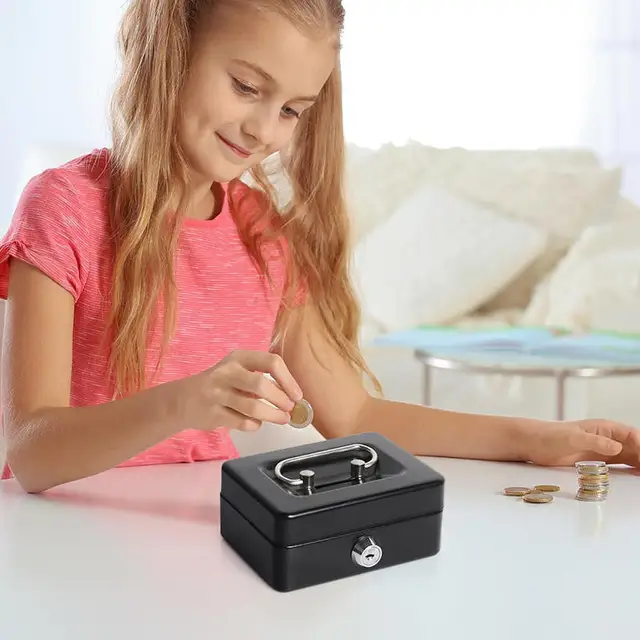 Money Safe Box Mini Cash Box Metal Key Money Bank Small Security Lock Box Portable Sturdy Lockable Coin Boxes for Adults Kids 3