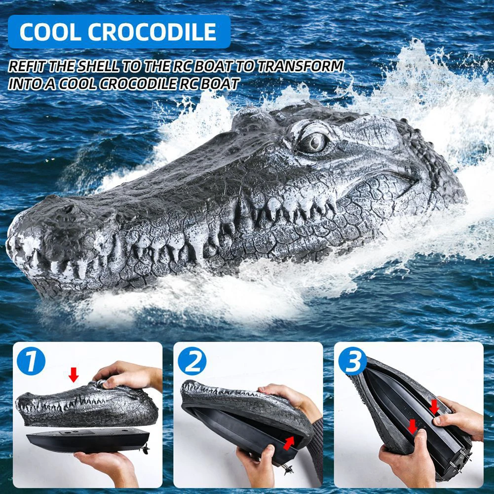 Remote Control Alligator Head Remote Control Electric Racing Boat 2.4G Simulation Crocodile Head for Kids and Adults