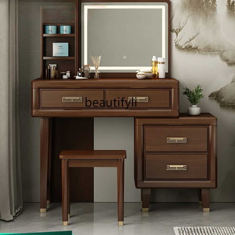 

Solid Wood Dresser Bedroom Small Chest of Drawers Integrated Retractable Small Apartment New Chinese Style Makeup Table