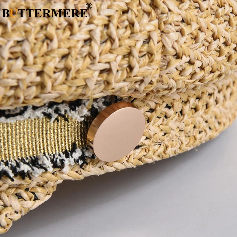 Cotton Newsboy Cap BUTTERMERE Straw Newsboy Cap Women Baker Boy Hat Female Khaki British Style Retro Designer Brand Spring Summer Octagonal Cap