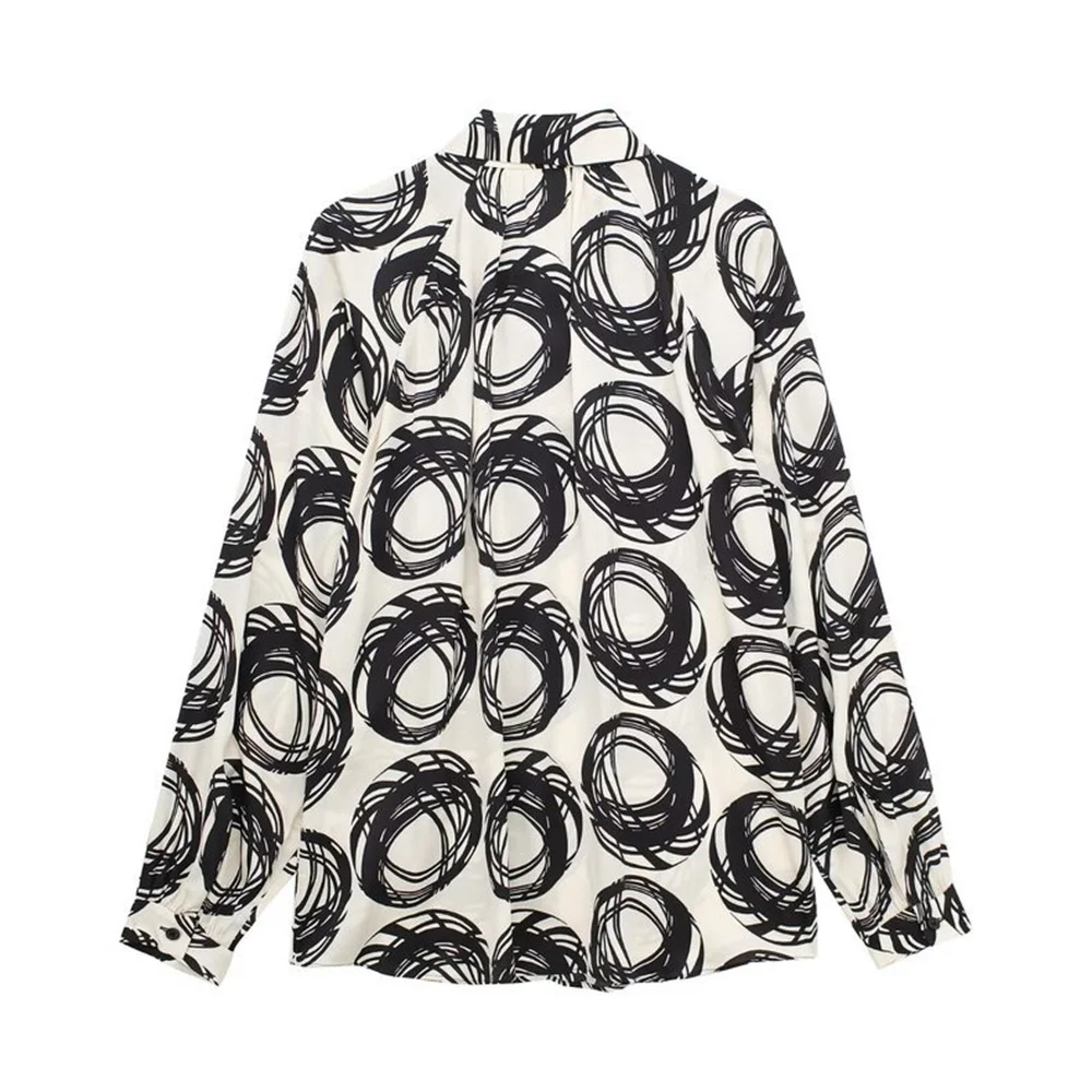 Taop & Za 여성 폴로 칼라 긴팔 프린트 셔츠 와이드 팬츠 세트, 캐주얼 패션, 용수철 신제품