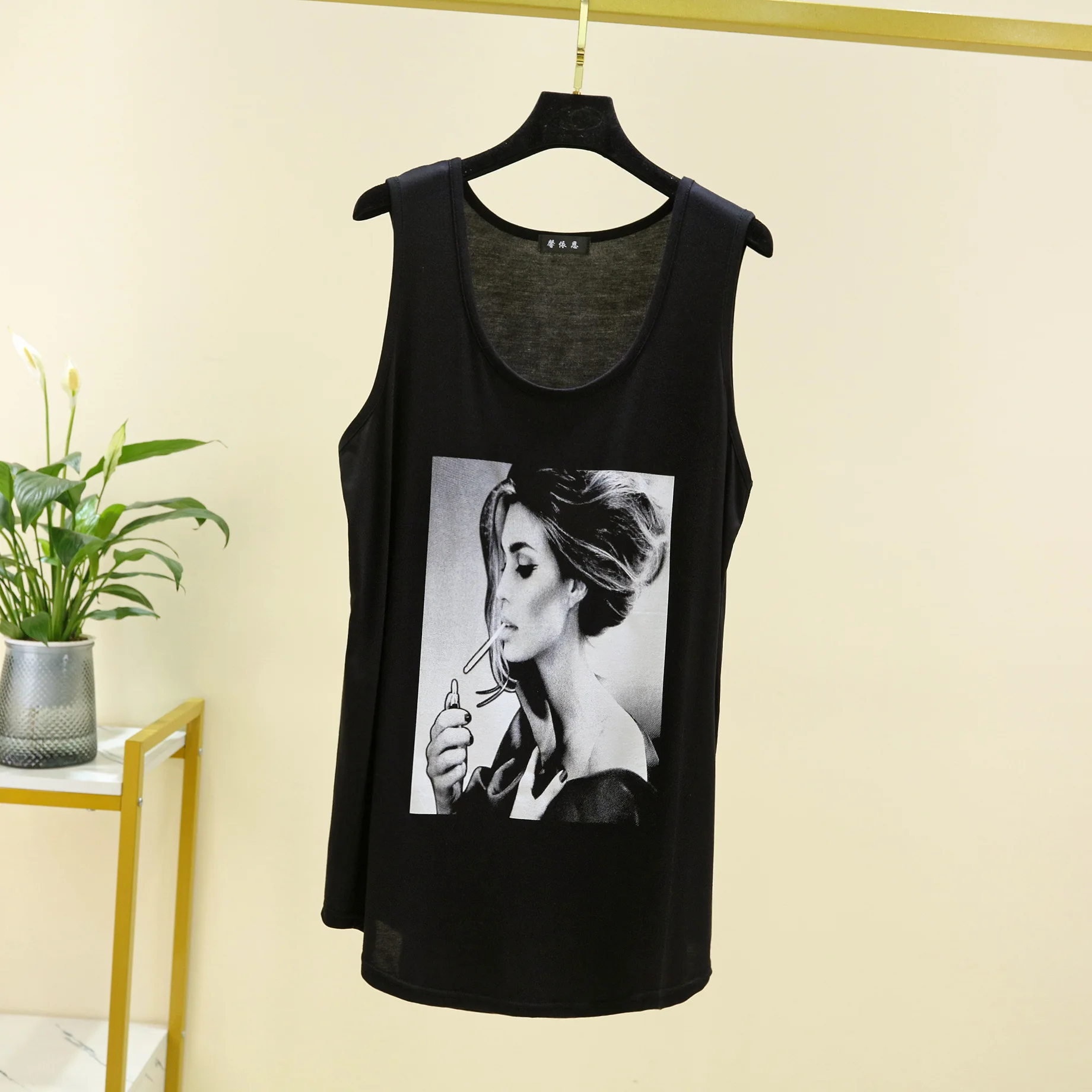 Mulheres long tank tops o-pescoço moda impressão beleza cabeça casual solto sem mangas camiseta streetwear camis topos
